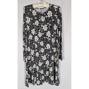 Old Navy Dress M Women's Black Floral Long Sleeve Swing Jersey Knit Comfy